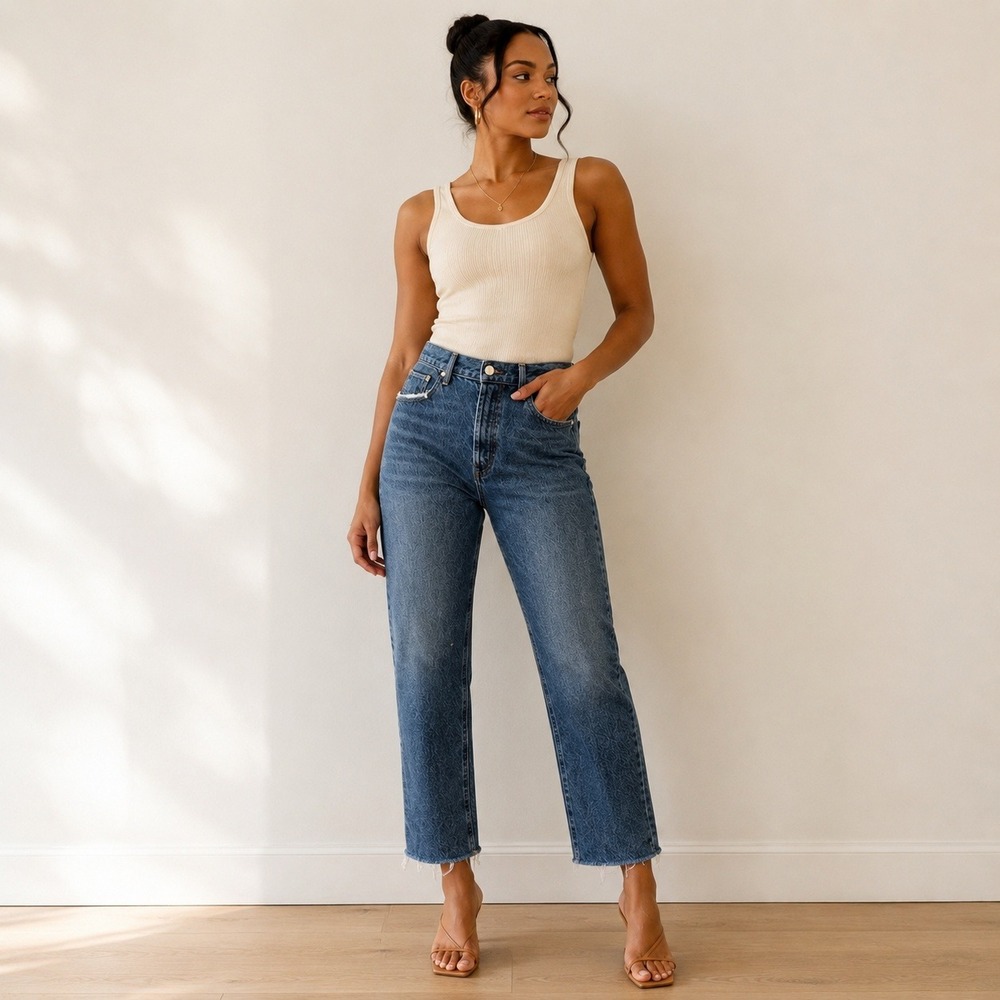 AGOLDE Riley Straight Leg Jeans Organic Cotton Womens Indigo 31 Raw Hem Crop